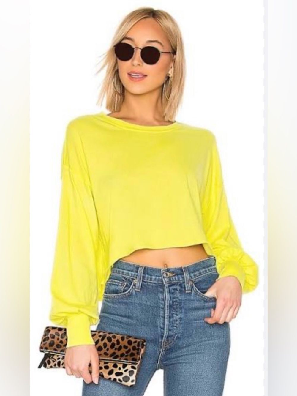 Free People Denver Long Sleeve Tee in Chartreuse